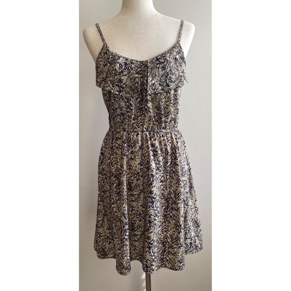H&M Sleeveless Dress Womens 4 Tan/Purple Print Spaghetti Strap
